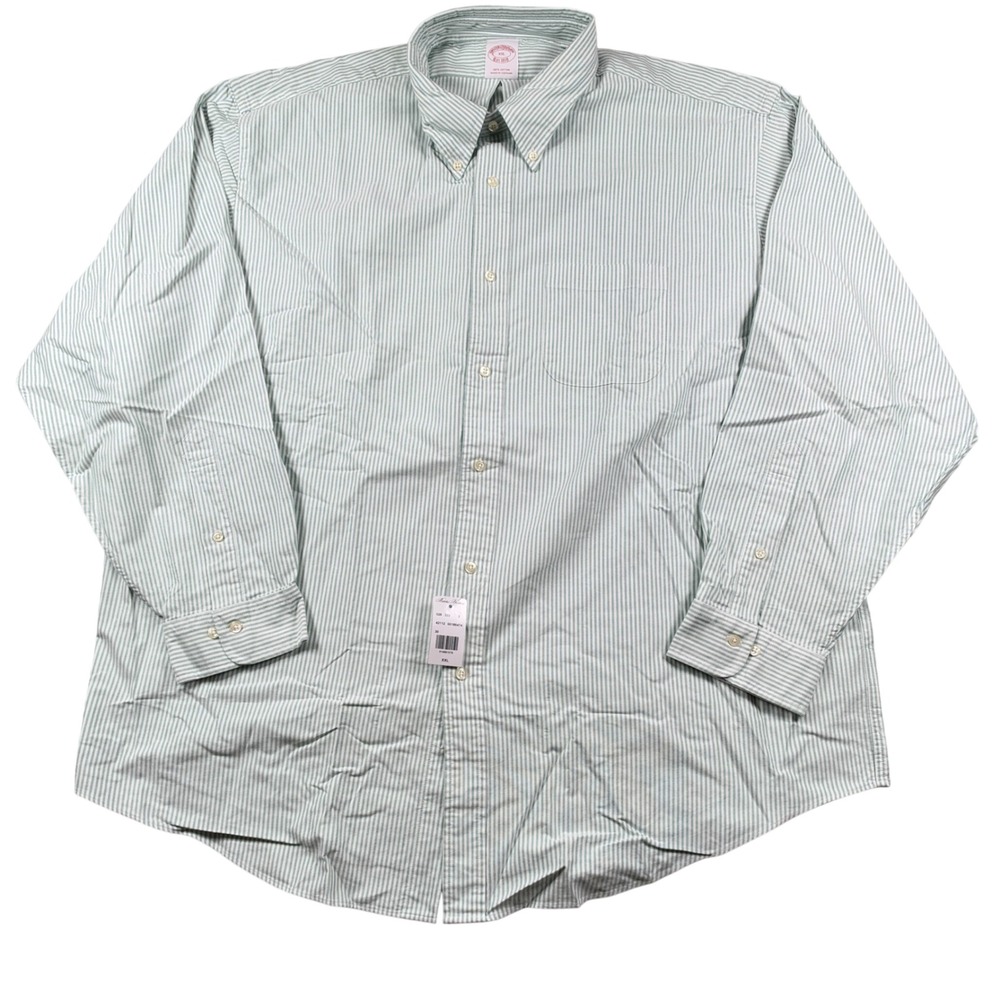 NEW Brooks Brothers Button Down Shirt Mens XXL Green White Striped Long Sleeve